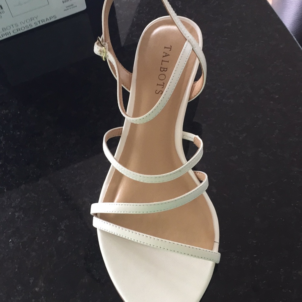 NEVER WORN , Ivory, Wedge, Cross Strap Sandals!